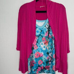 Tank Top with Cardigan Outfit 2X Pink/Blue